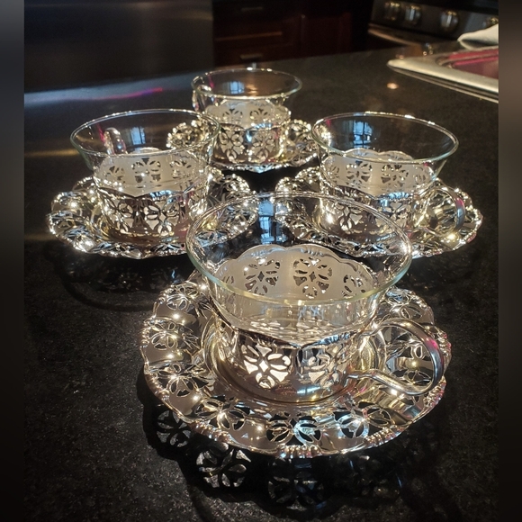 Vintage Schott Mainz Chrome Tea Cups Set 4 - Picture 2 of 11